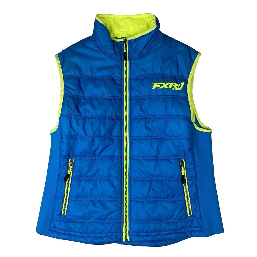 FXR Vest Womens 12 Blue Neon Insulated Zip Snowmobile Block Heater Outdoor